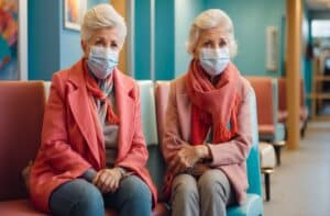 Pneumonia is more dangerous for Seniors and these women are wearing masks to help prevent spreading the virus.