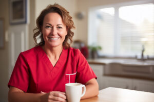 Promyse Home Care Nurse in red scrubs