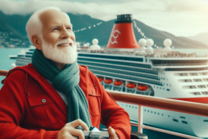 Senior with limited mobility traveling on a cruise