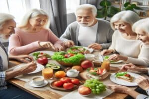 Seniors Socializing over a healthy dinner