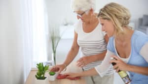 Senior helping out with chores is a great memory exercises for early stage dementia.