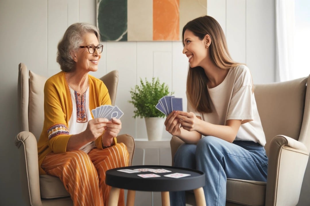 Companionship, such as playing cards and other activities, gives seniors in a retirement home a positive feeling that they are not alone.