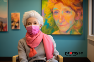 Branded image of a senior woman protecting herself from cold and flu germs.