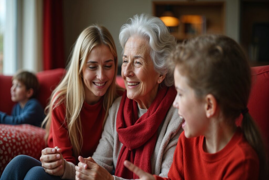 Senior woman with Dementia enjoying quality time with her family.