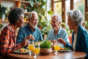 Seniors discussing the benefits on in home care.