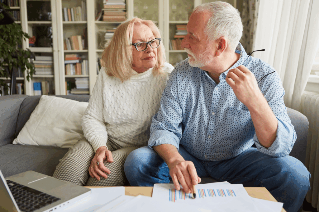 Senior couple discussing their care options for any health changes in the future so they can communicate their wishes to family and health care providers.