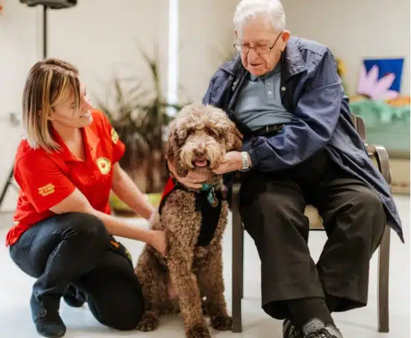 Senior with therapy dog