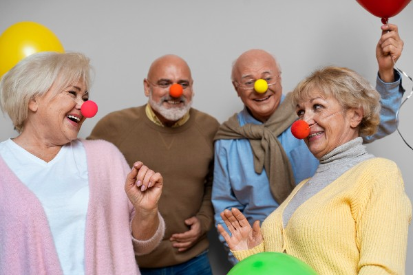 Seniors having fun together for healthy mental wellness.