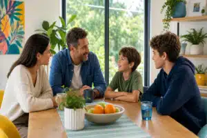 A family discussing Dementia and their loved one who suffers from it.