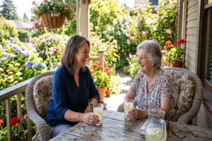 Respite caregiver enjoying a summer day with client.