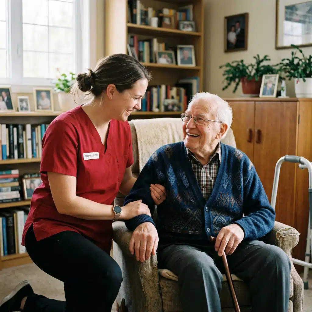 Senior is showing gratitude for the help of his PSW