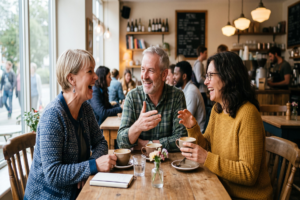 Family is connecting together over coffee