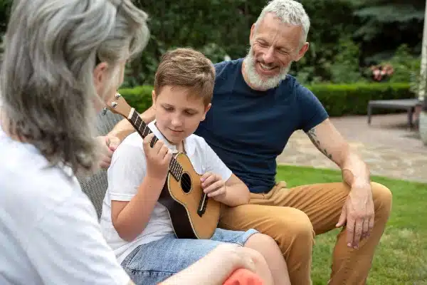 Younger teenager shares his music with his grandparents and makes lasting memories.