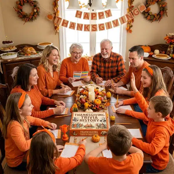 Family playing games at thanksgiving